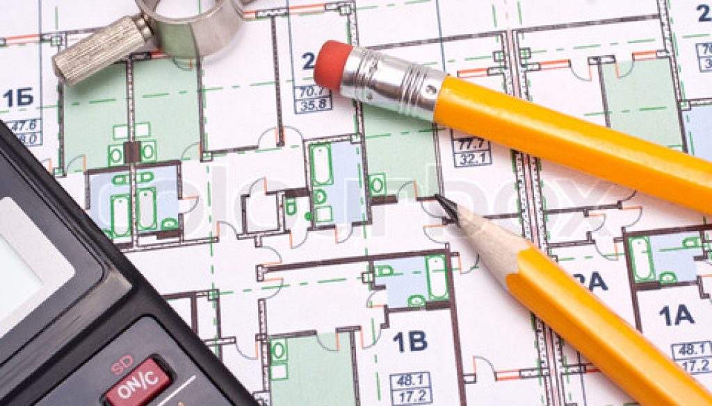 engineering and architecture drawings with pencil