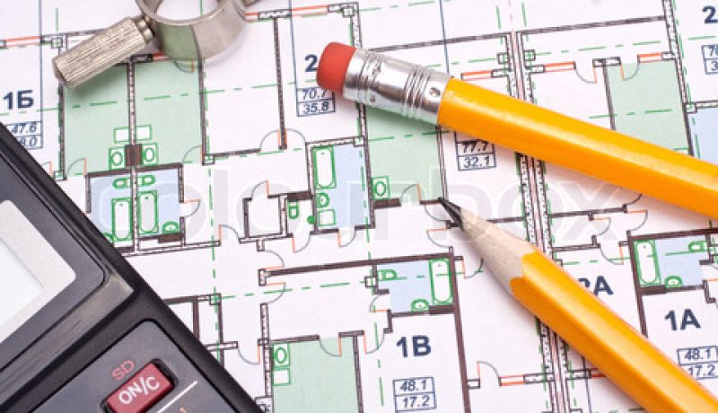 engineering and architecture drawings with pencil